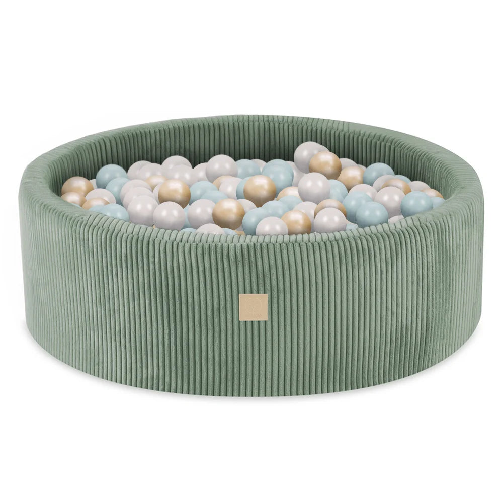 Ballenbak Green Corduroy rond 90x30 (inclusief ballen) - Pearl/Gold/Mint Pearl