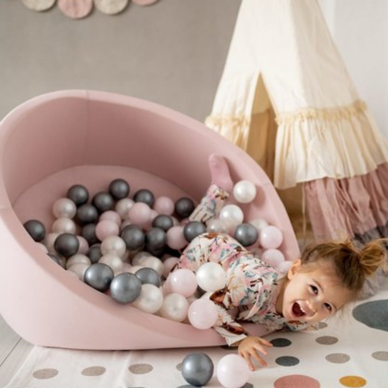 Ball pit Gray round 90x30 (including balls) - Pearl/Gold/Light Pink Pearl