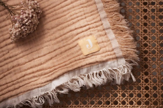 Crib blanket Fringe (120x120 cm) - Moonstone/Ivory