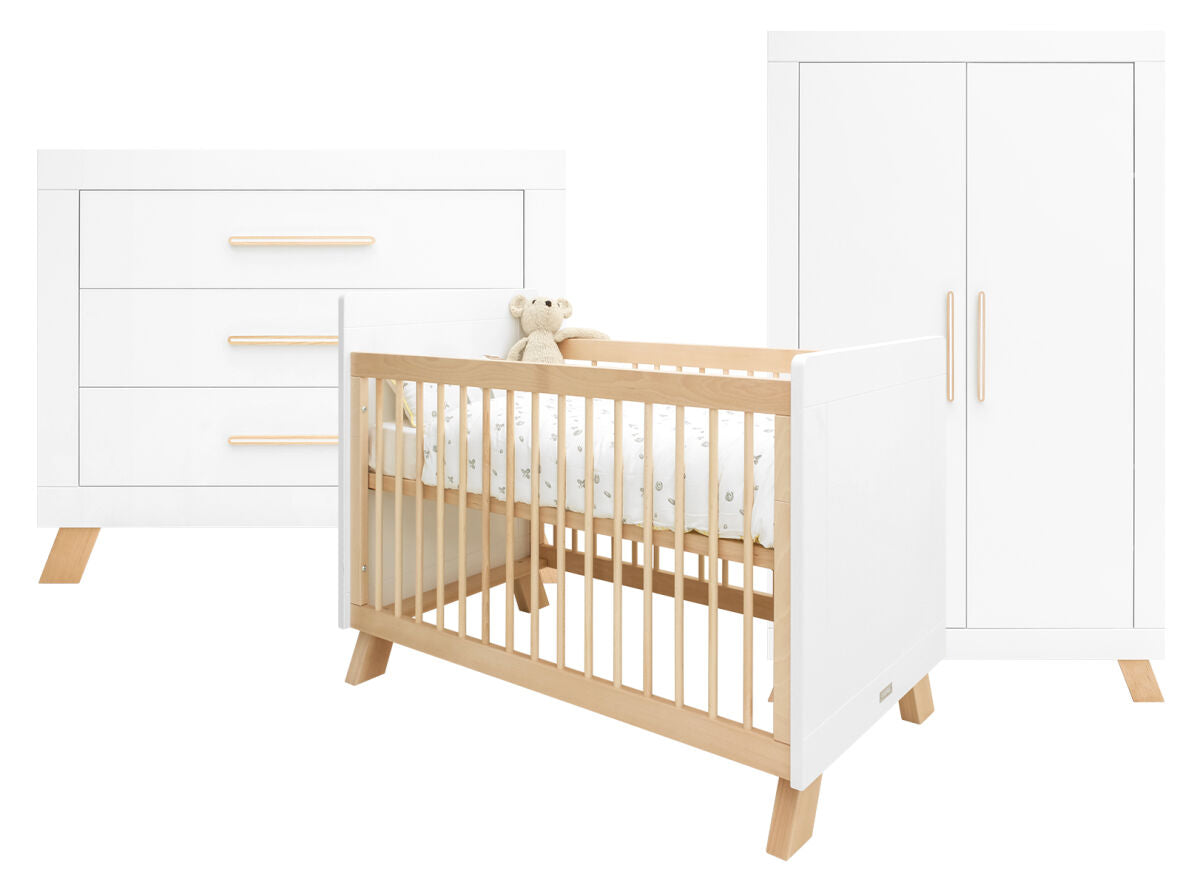 Bopita 3-piece baby room Lisa (bed incl. mattress, chest of drawers and cupboard)