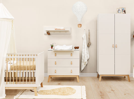 Bopita 3-piece baby room Cloë (bed incl mattress, chest of drawers and cupboard)