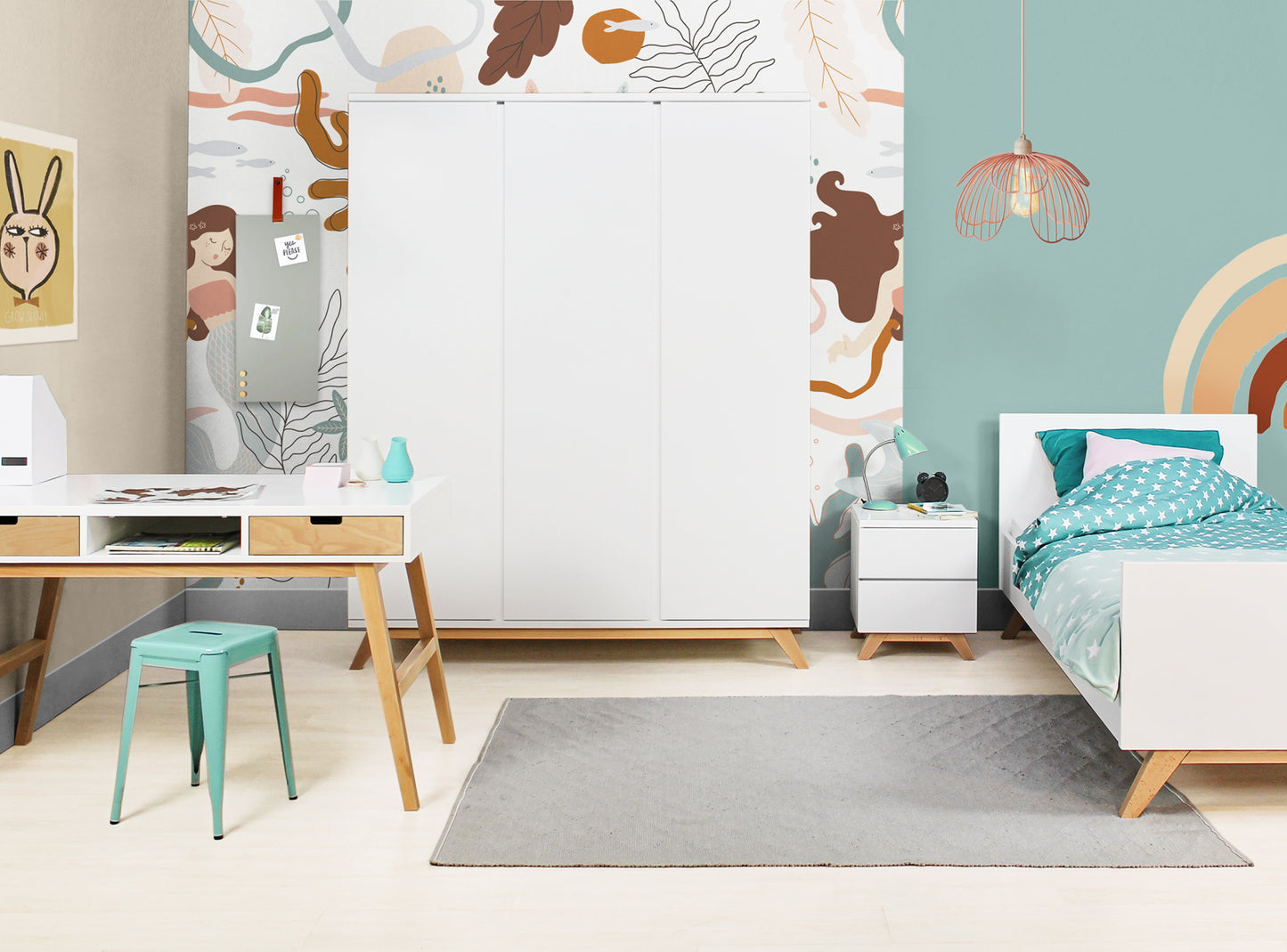 Bopita 3-piece children's room Lynn (bed, bedside table and 3-door cabinet)