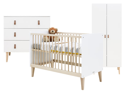 Bopita 3-piece baby room Indy (bed incl mattress, chest of drawers and cupboard)