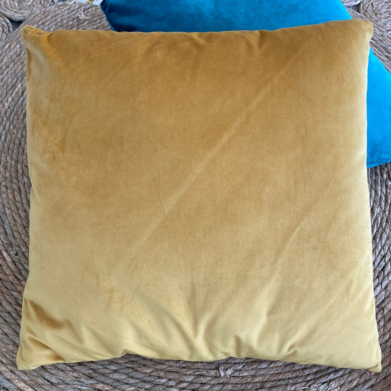 Decorative pillow ocher yellow