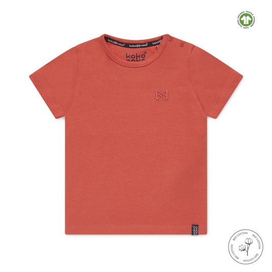 Basic t-shirt Koraal - bio katoen - 1-2 jaar