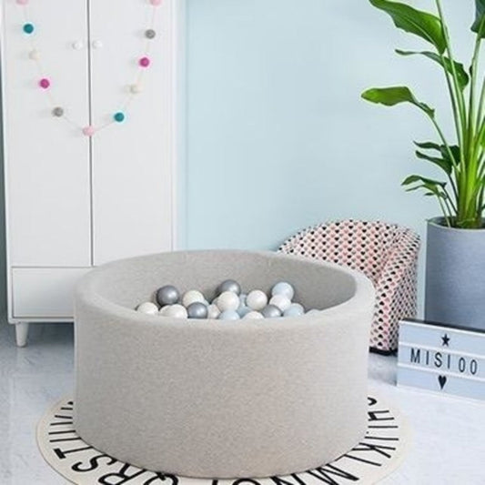 Ball pit Gray round 90x30 (including balls) - Pearl/Silver/Light Blue