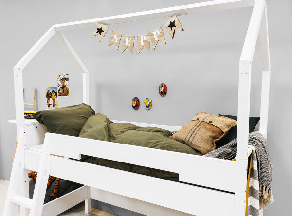 Half high bed 90x200 with slanting stairs Combiflex Home White